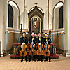 Die Vier EvangCellisten nach ihrem Konzert in der Stadtkirche Feldberg mit Florian (Bischof) für den verhinderten Lukas (Foto: Archiv)