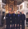 Die Vier EvangCellisten (mit Florian für den verhinderten Lukas) nach dem Konzert in Schwarzenbach an der Saale (Stadtteil Hallerstein) 2016. (Foto: Dominik Schaefer, Archiv)