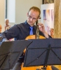 Mathias beim Konzert der Vier EvangCellisten am 13.08.2015 im Foyer des Heilig-Geist-Spitals in Ravensburg (Foto: Michael Gregorowius, Archiv)